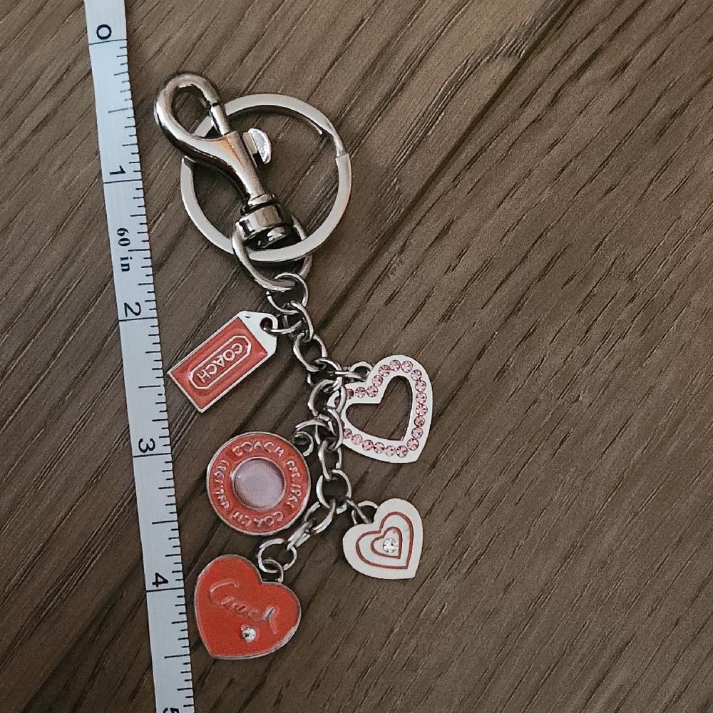 Coach Heart Charm Keychain - Red and Silver